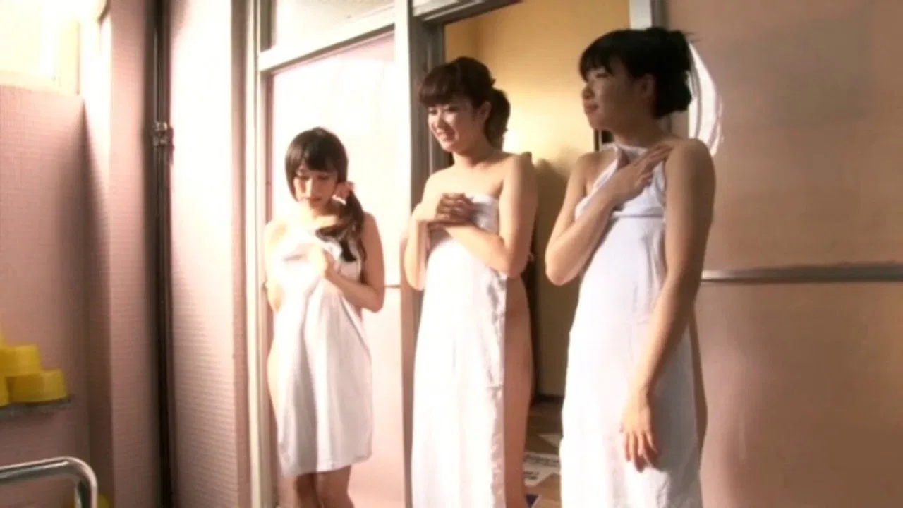 Beautiful Onsen Girl Wrapped Up in Only A Towel - Of Course It's an Onsen! As the Towel Gets Wet Her Hard Nipples Start to Show Driving the Regular Customers Crazy! Wild Lives at the Onsen! Game backdrop