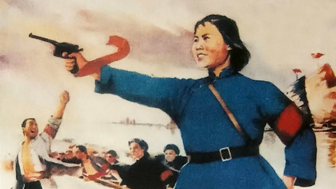 Red Guards on Honghu Lake backdrop