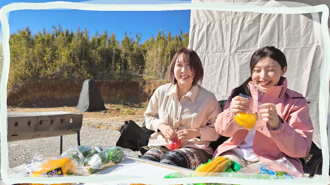 Hanikami Kyampu Ryokou. Hikaru Minazuki & Mizuki Sakino backdrop