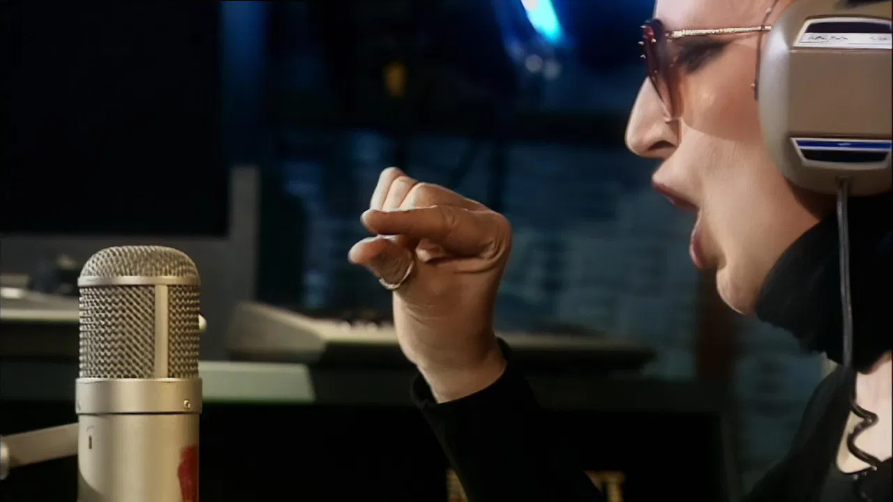 Mina in Studio backdrop