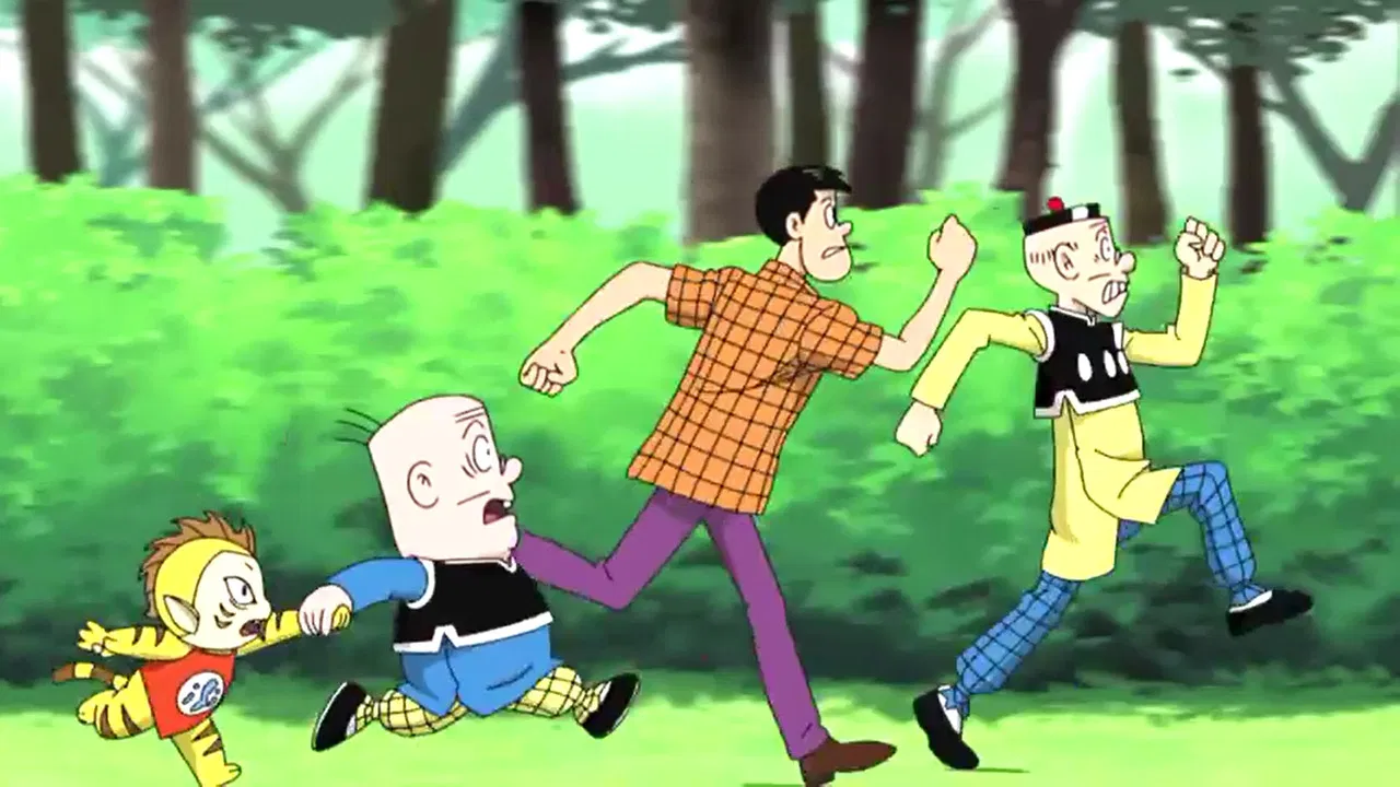 Old Master Q and Little Ocean Tiger backdrop