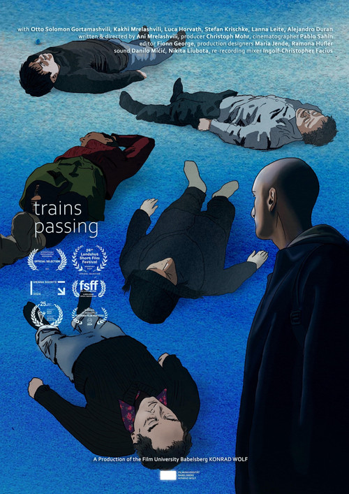 Trains passing poster