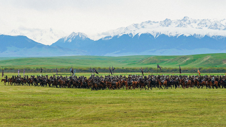 Two characters riding horses through a snowy landscape