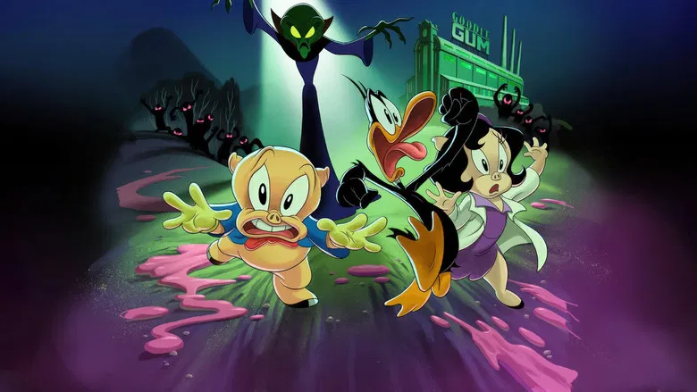 Porky Pig and Daffy Duck looking terrified in a sci-fi setting