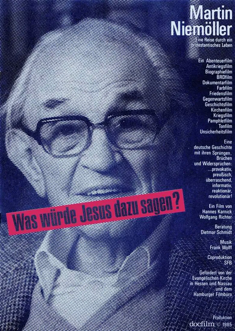 Martin Niemöller: "Was würde Jesus dazu sagen?" poster background