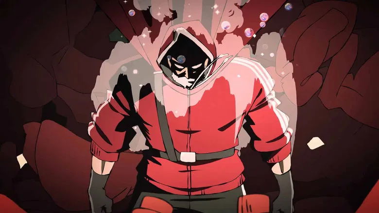 Sanda transforming into the muscular Santa Claus form