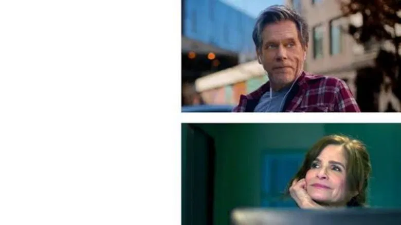 Kyra Sedgwick as Cynthia, looking contemplative and slightly melancholic in a well-lit, upscale kitchen