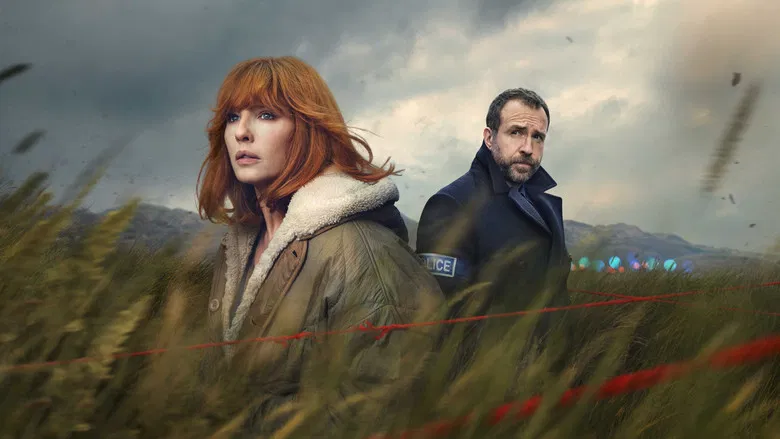 Rafe Spall as DI Eric Bull investigating a crime scene