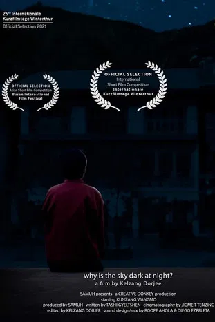 Why is the sky dark at night? poster background