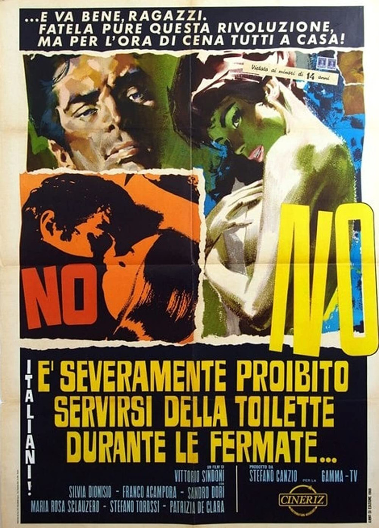 Italiani! È severamente proibito servirsi della toilette durante le fermate poster background